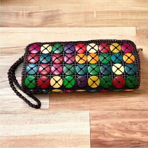 Wristlet Pouch Makeup Bag Glasses Case Pouch Multi-color Coconut discs Top Zip